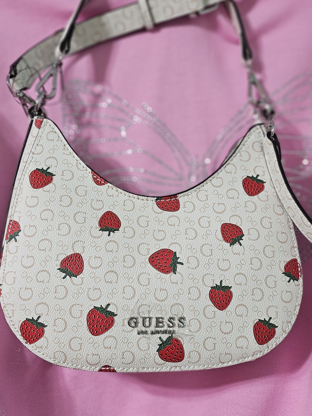 Introducing The Guess Strawberry White Shoulder/Crossbody Bag